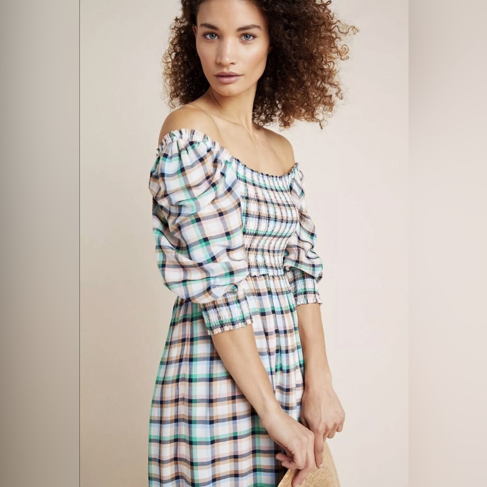 ✨ Anthropologie Cerie Smocked Midi Dress Sz M - Picture 4 of 10